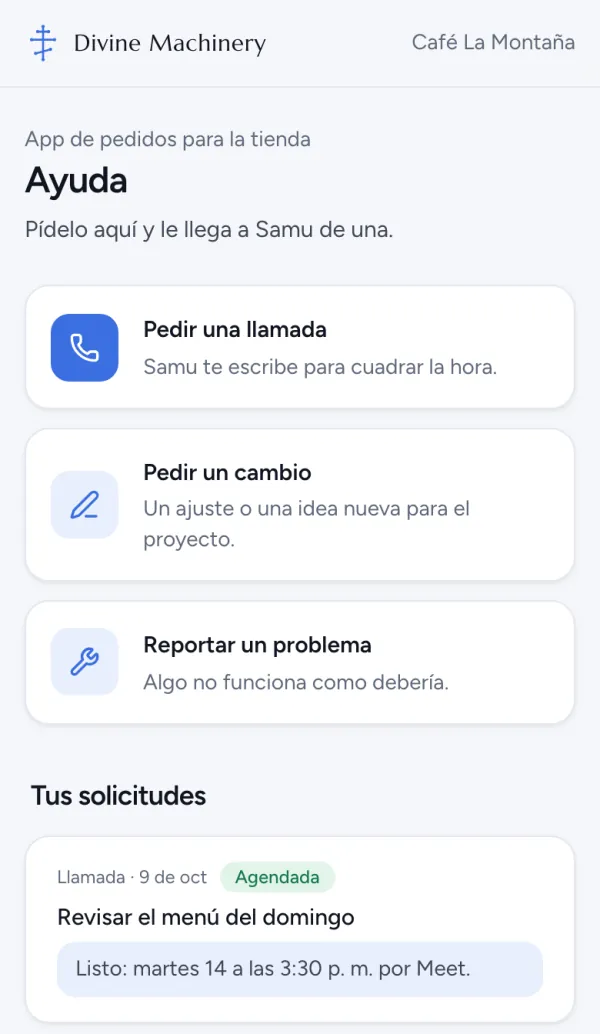 Pedir una llamada, un cambio o reportar un problema desde el celular