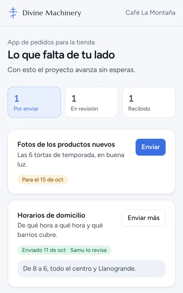 Pendientes del cliente en el celular: lo que falta por enviar, lo que está en revisión y lo recibido